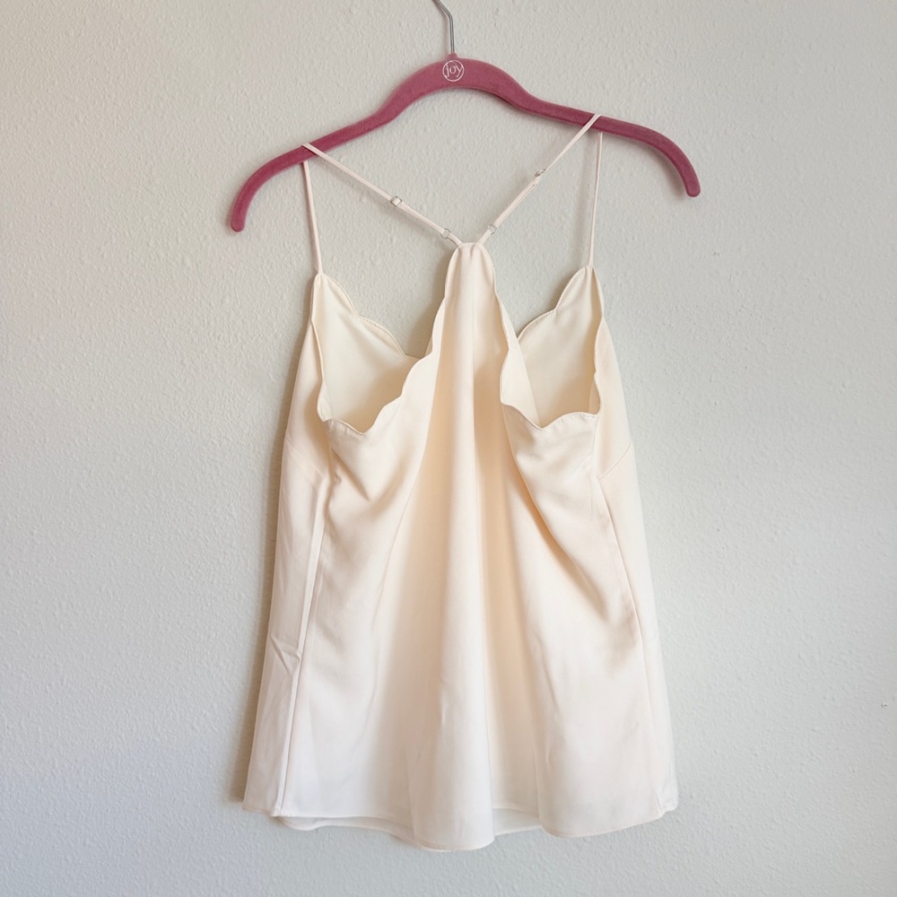 J. Crew Cream Scallop V-Neck Spaghetti Strap Camisole Tank Top Blouse - Picture 2 of 5